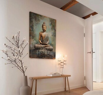 Foto 5 | Cuadros Buda Vintage Yoga Loto Zen En Marco Lienzo Canvas Color Serenity Armazón Bastidor