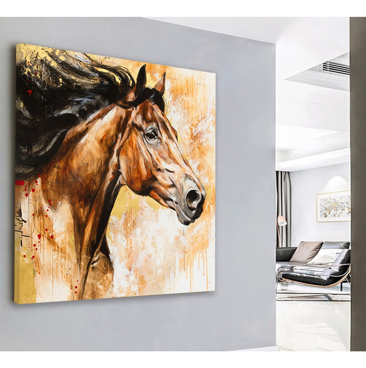 Cuadro Pintura Caballos Moderno Estilo Oleo En Canvas