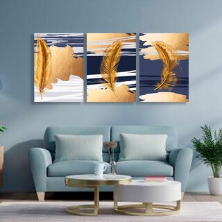 Foto 2 | Cuadros Plumas Dorado Moderna Canvas Grueso 40x55cm