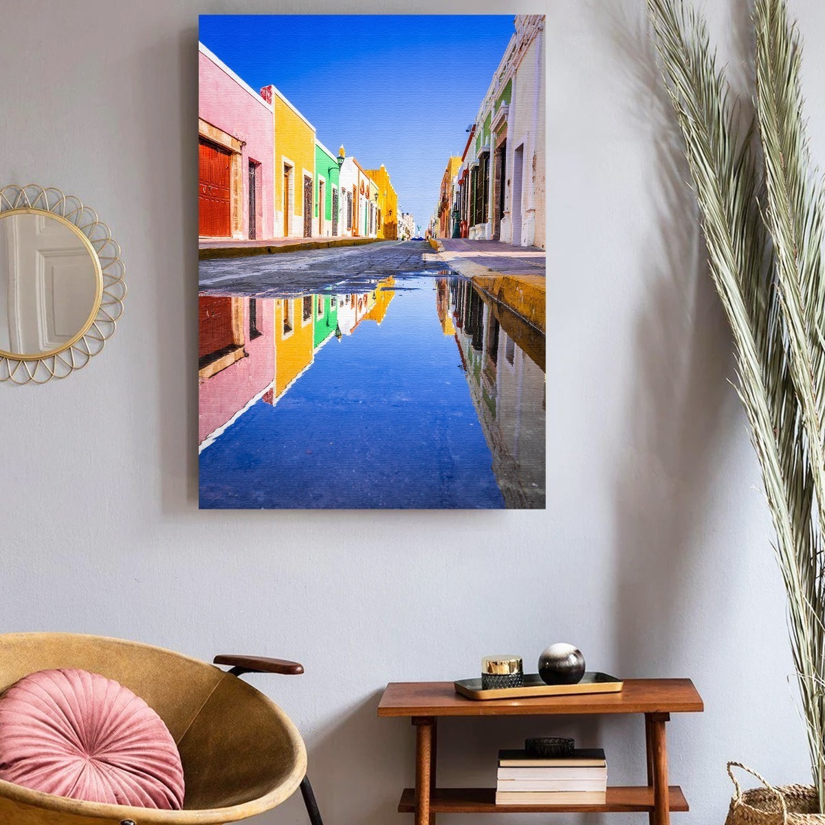 Cuadro Decorativo México Pueblo Mágico Yucatán En Canvas Hd Color Multicolor Armazón Bastidor De Madera