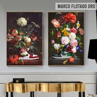 Foto 3 | Set 2 Cuadros Tenis Nike Floral Canvas Premium Nft New Art
