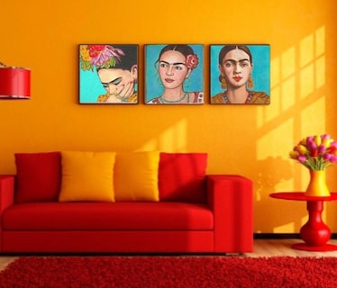 Foto 2 | Tríptico Cuadros Decorativos Frida Kahlo En Lienzo Canvas Color Multicolor Armazón Bastidor