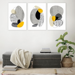 Foto 1 | Set Cuadros Decorativos Abstractos Amarillo Gris Canvas Mate