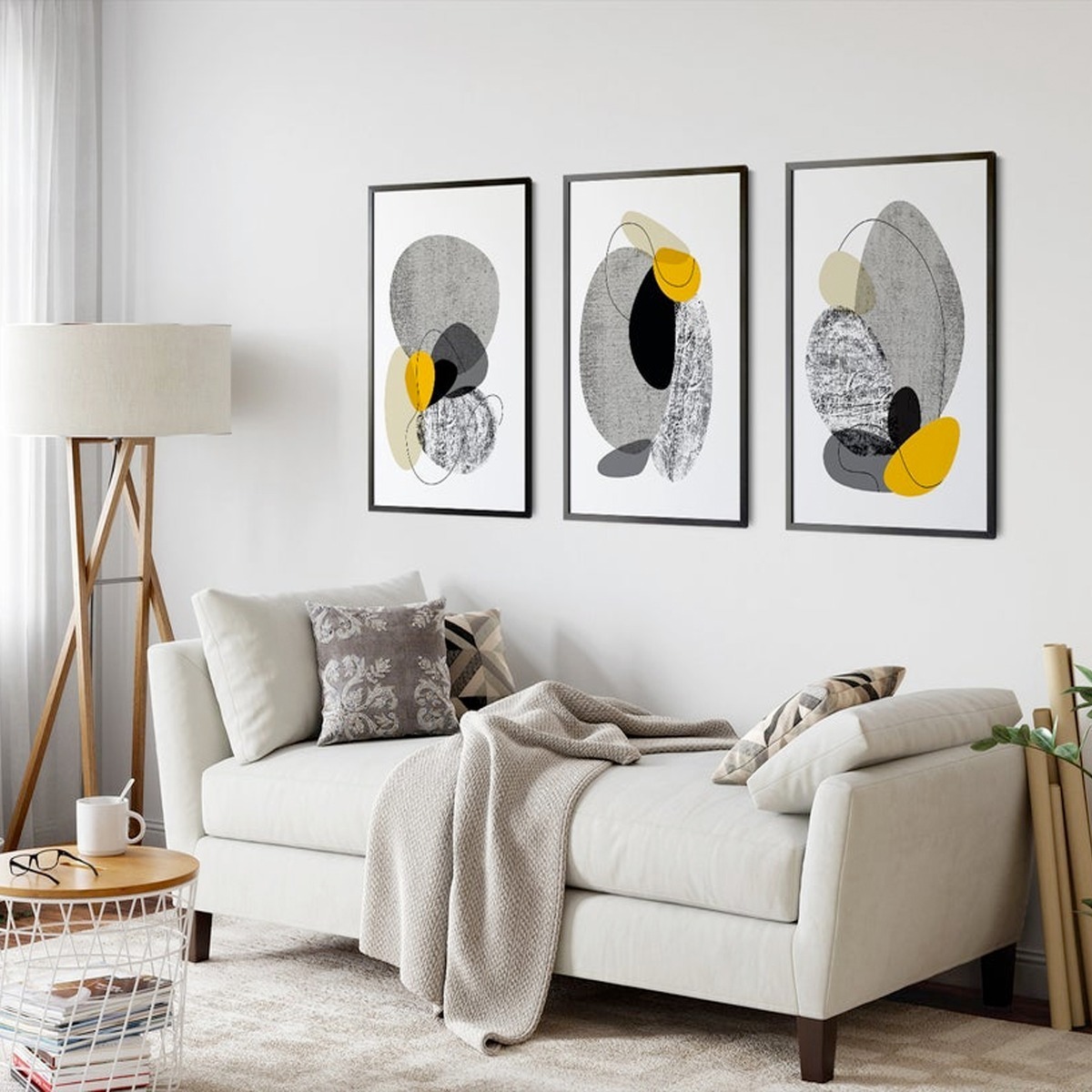 Foto 4 pulgar | Set Cuadros Decorativos Abstractos Amarillo Gris Canvas Mate