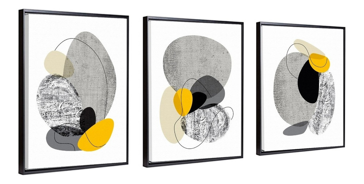 Foto 5 pulgar | Set Cuadros Decorativos Abstractos Amarillo Gris Canvas Mate