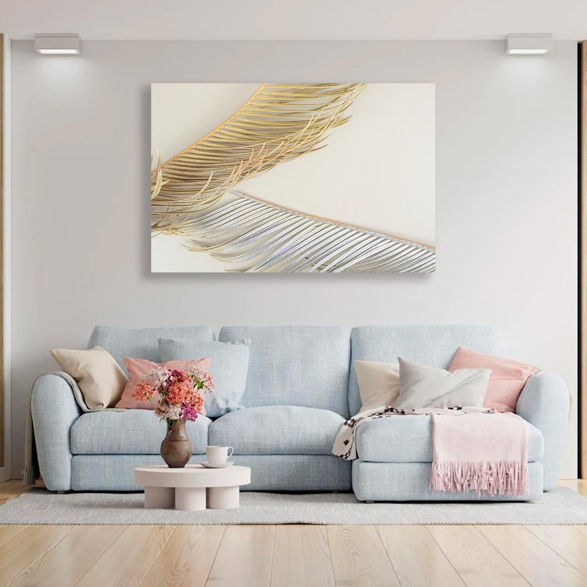 Foto 5 pulgar | Cuadro Hoja Palmera Dorado Y Plata Canvas Grueso 95x140cm Color Multicolor Armazón Bastidor