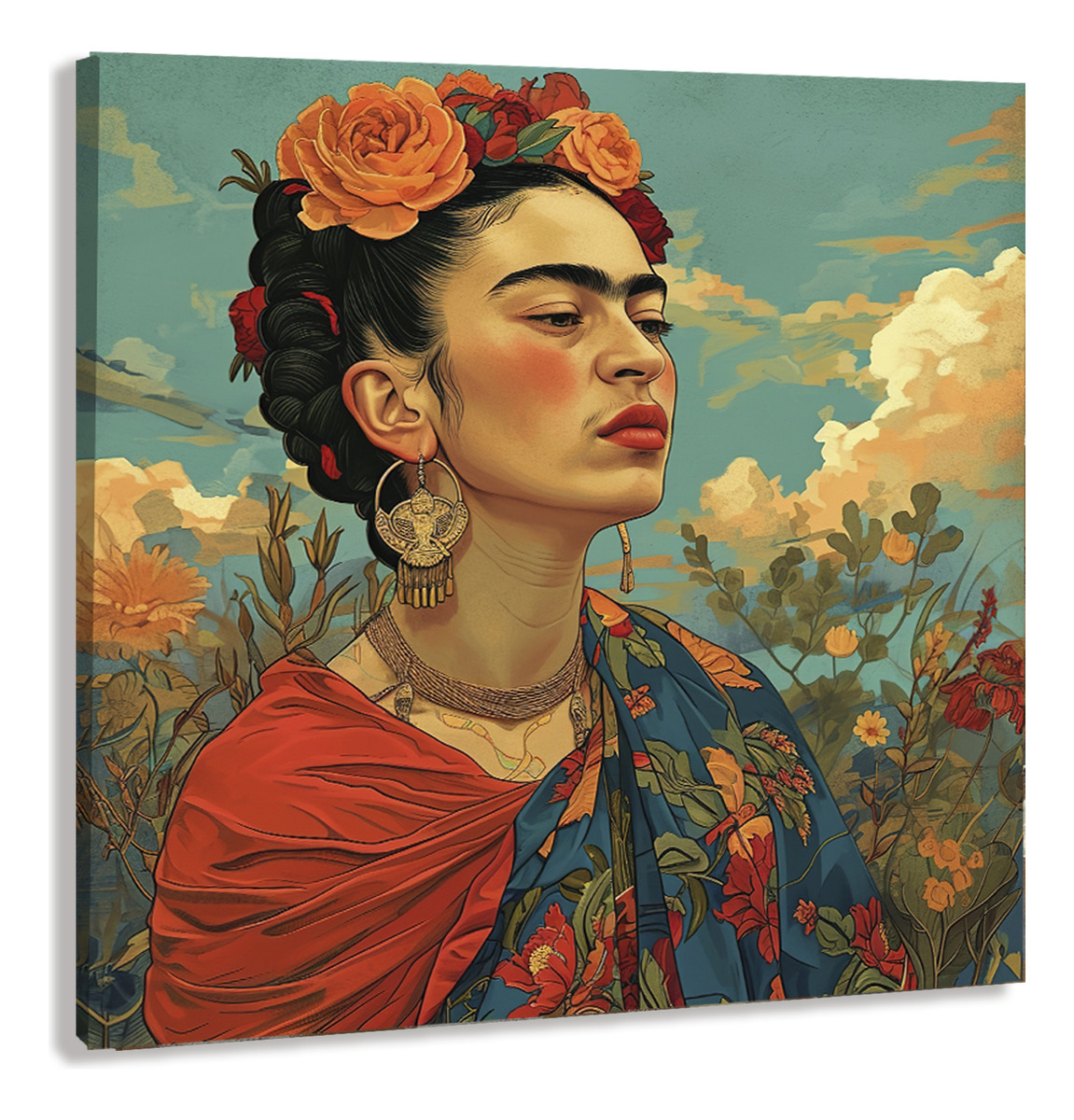 Foto 2 pulgar | Cuadro Canvas Frida Kahlo Decoración Mexicana 80x80cm Hd