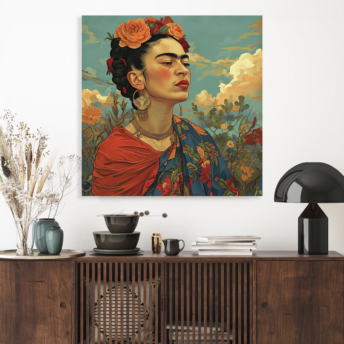 Foto 6 pulgar | Cuadro Canvas Frida Kahlo Decoración Mexicana 80x80cm Hd