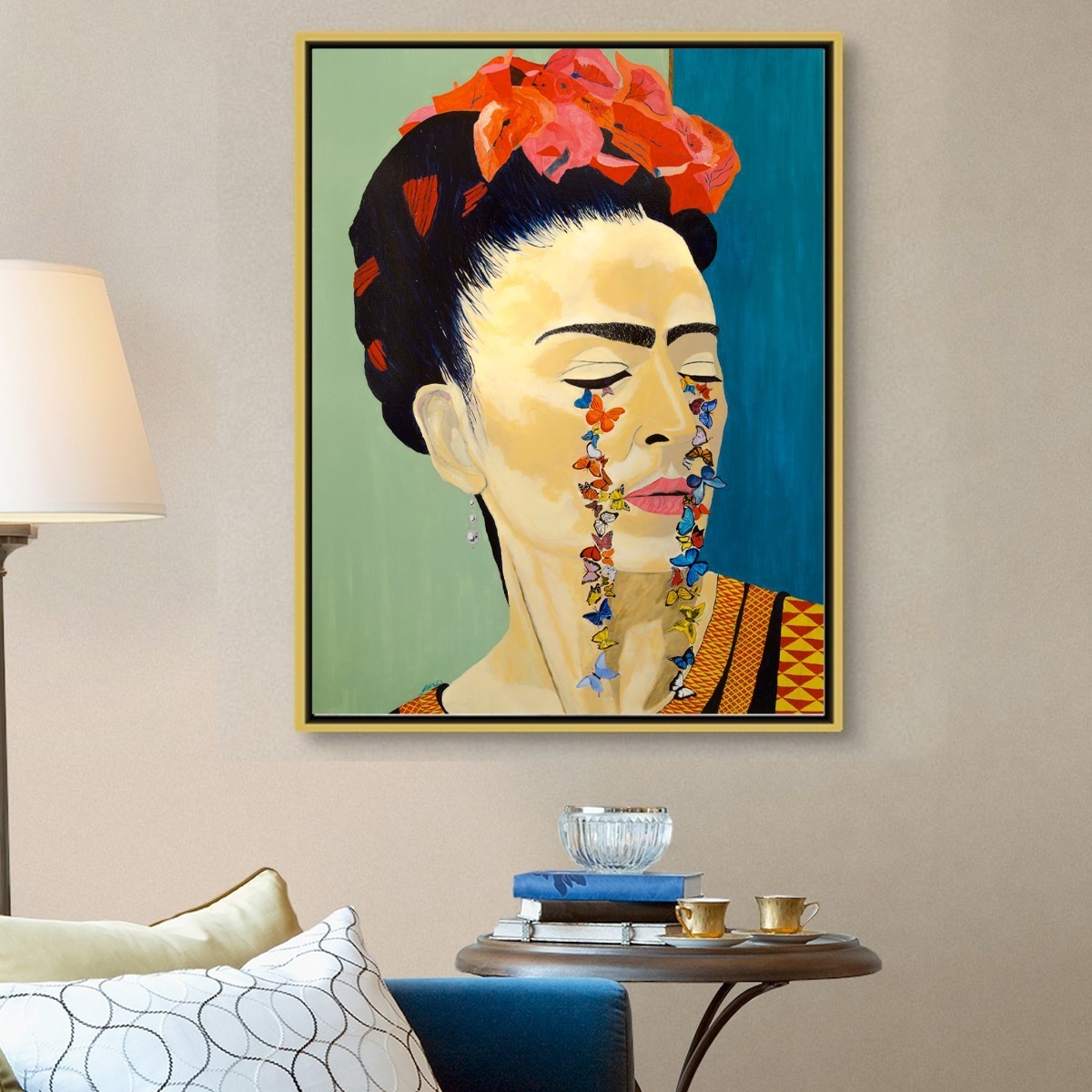 Foto 2 pulgar | Cuadro Frida Kahlo Mariposas Moderno Canvas Estilo Oleo Hd Color Multicolor Armazón Bastidor De Madera