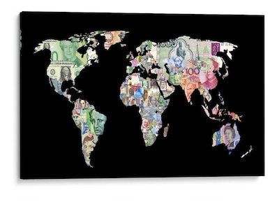 Foto 1 | Cuadro Canvas Mapa Del Dinero Billetes Del Mundo Money Hd Lienzo Tipo Galeria Montado En Bastidor Opcion De Enmarcado Co