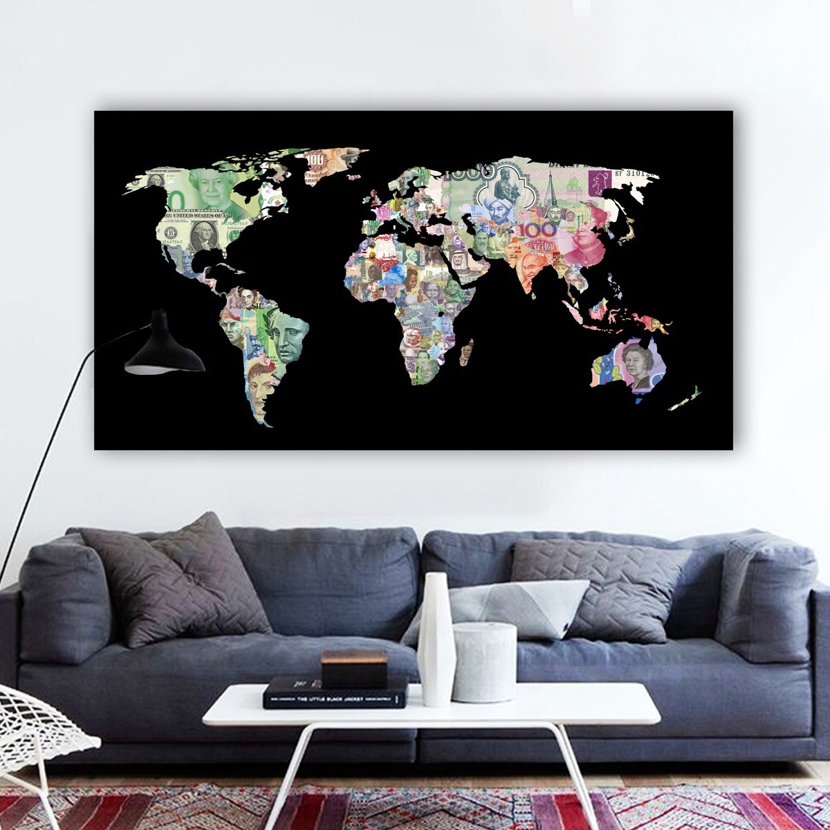 Foto 2 | Cuadro Canvas Mapa Del Dinero Billetes Del Mundo Money Hd Lienzo Tipo Galeria Montado En Bastidor Opcion De Enmarcado Co