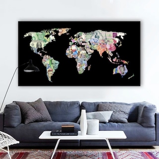 Foto 2 | Cuadro Canvas Mapa Del Dinero Billetes Del Mundo Money Hd Lienzo Tipo Galeria Montado En Bastidor Opcion De Enmarcado Co