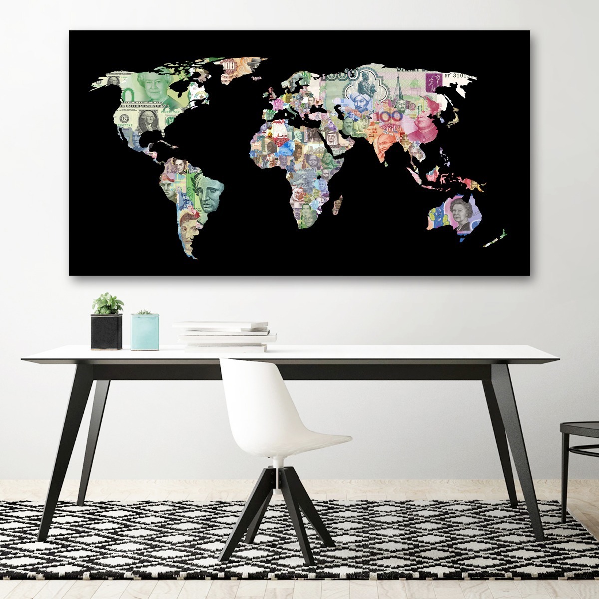Foto 5 | Cuadro Canvas Mapa Del Dinero Billetes Del Mundo Money Hd Lienzo Tipo Galeria Montado En Bastidor Opcion De Enmarcado Co