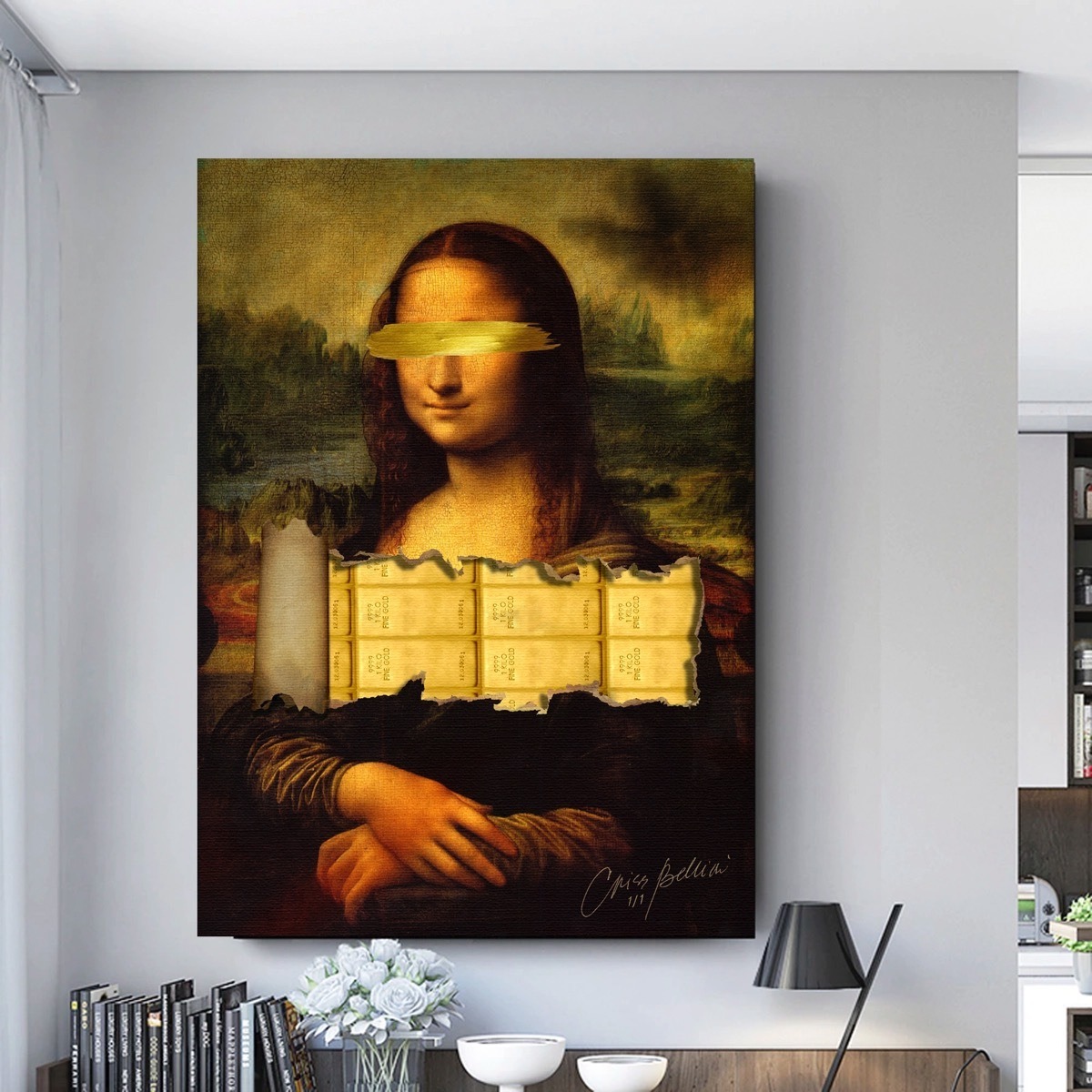 Foto 4 pulgar | Cuadro Mona Lisa Exgrande Gold Grafitti Canvas Hd 140x100