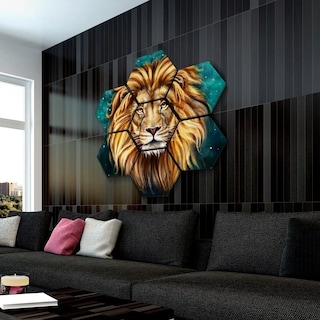 Foto 1 | Cuadros Decorativos Hexagonales Set Moderno Leon En Canvas