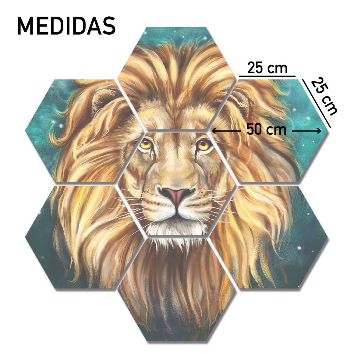 Foto 4 pulgar | Cuadros Decorativos Hexagonales Set Moderno Leon En Canvas