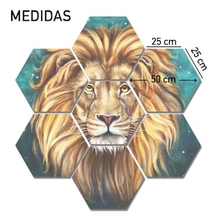 Foto 3 | Cuadros Decorativos Hexagonales Set Moderno Leon En Canvas
