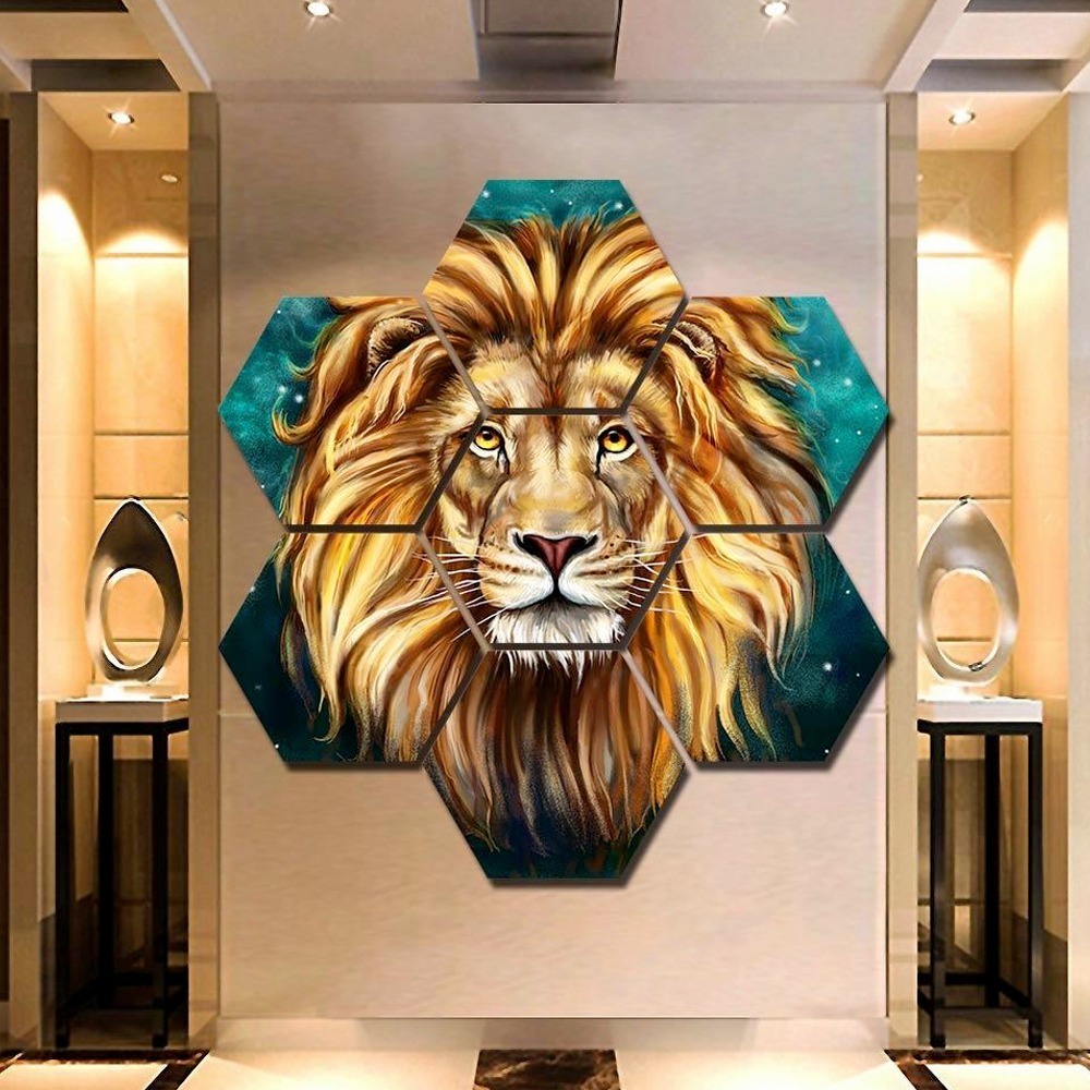 Foto 4 | Cuadros Decorativos Hexagonales Set Moderno Leon En Canvas