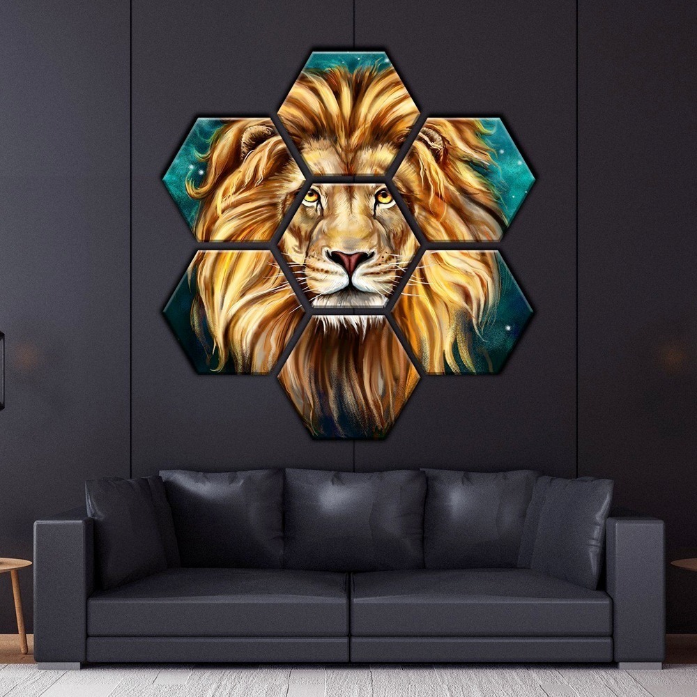 Foto 5 | Cuadros Decorativos Hexagonales Set Moderno Leon En Canvas