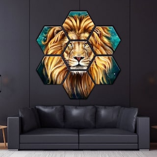 Foto 5 | Cuadros Decorativos Hexagonales Set Moderno Leon En Canvas