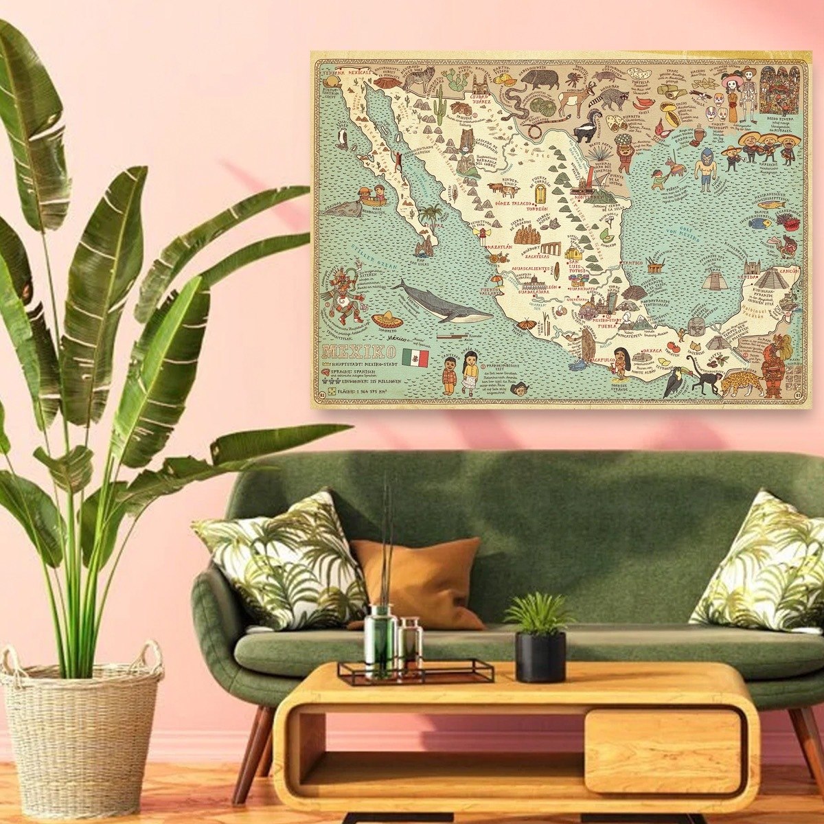 Foto 2 pulgar | Cuadro Canvas Mapa Vintage México Ilustración Antigua Hd