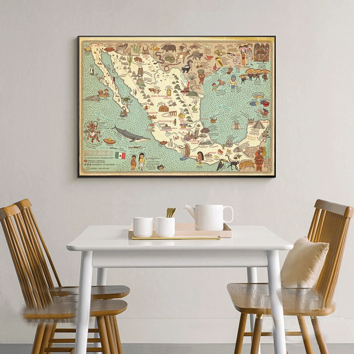 Foto 4 pulgar | Cuadro Canvas Mapa Vintage México Ilustración Antigua Hd