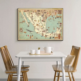 Foto 3 | Cuadro Canvas Mapa Vintage México Ilustración Antigua Hd