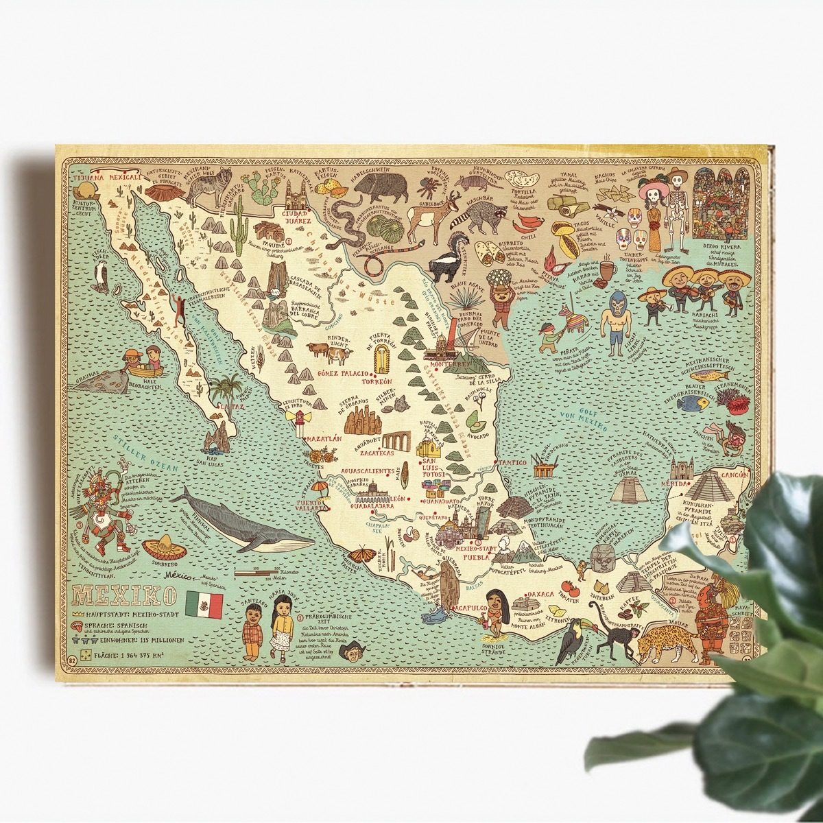 Foto 5 pulgar | Cuadro Canvas Mapa Vintage México Ilustración Antigua Hd