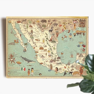 Foto 4 | Cuadro Canvas Mapa Vintage México Ilustración Antigua Hd