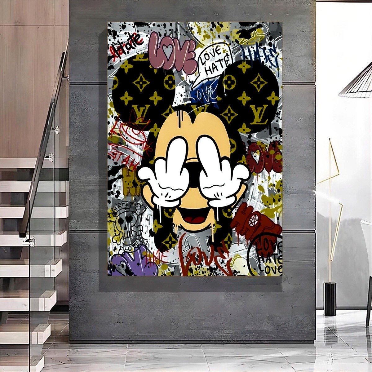 Cuadro Mickey Mouse Graffiti Canvas Grueso 70x100 Hd Premium