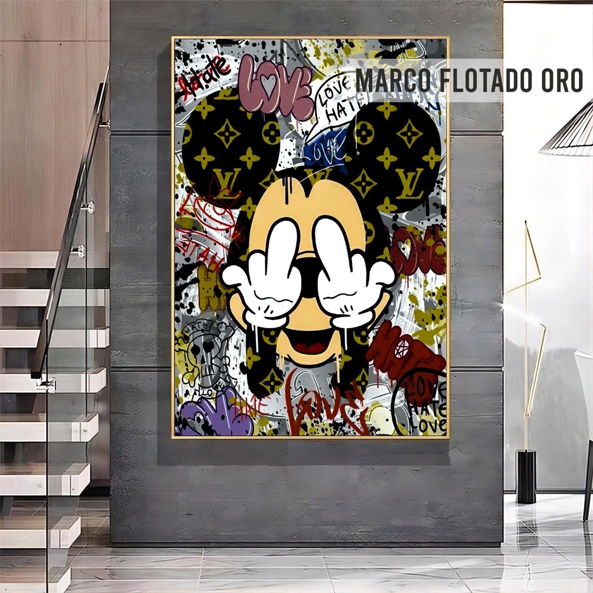 Foto 4 pulgar | Cuadro Mickey Mouse Graffiti Canvas Grueso 70x100 Hd Premium