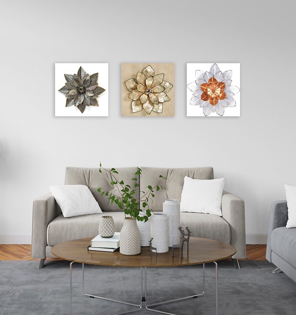 Foto 4 pulgar | Set De 3 Cuadros Decorativos Para Sala Recamara, Flor Metal