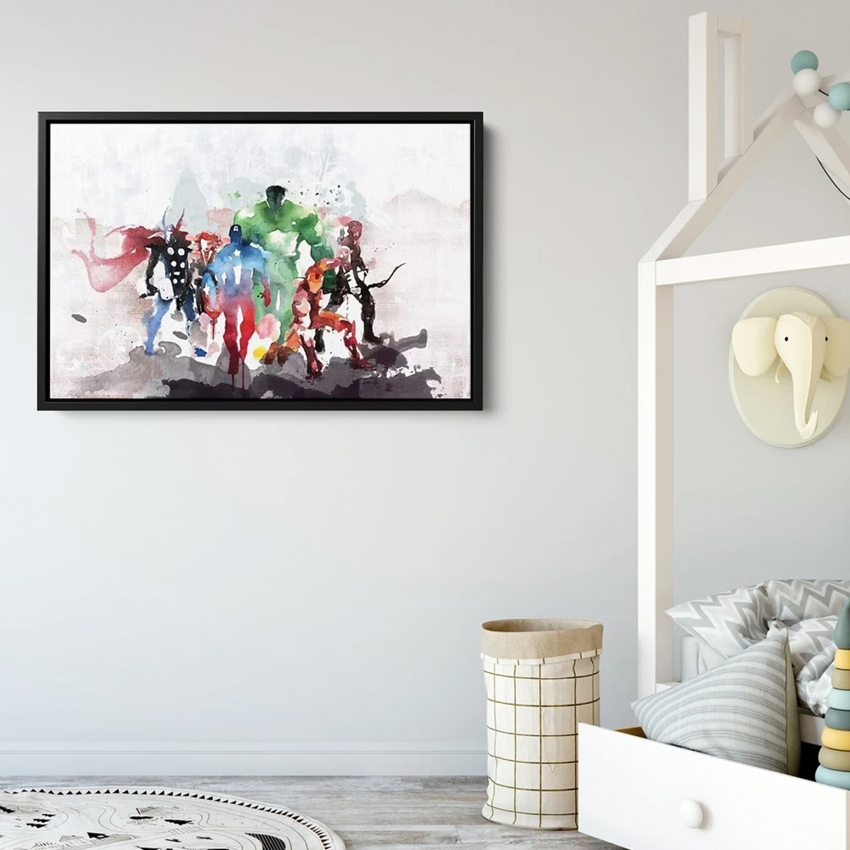 Foto 6 pulgar | Cuadro Canvas Marvel Avengers Acuarela Arte Decoración Niños Color Marvel Avengers Watercolor Armazón Bastidor