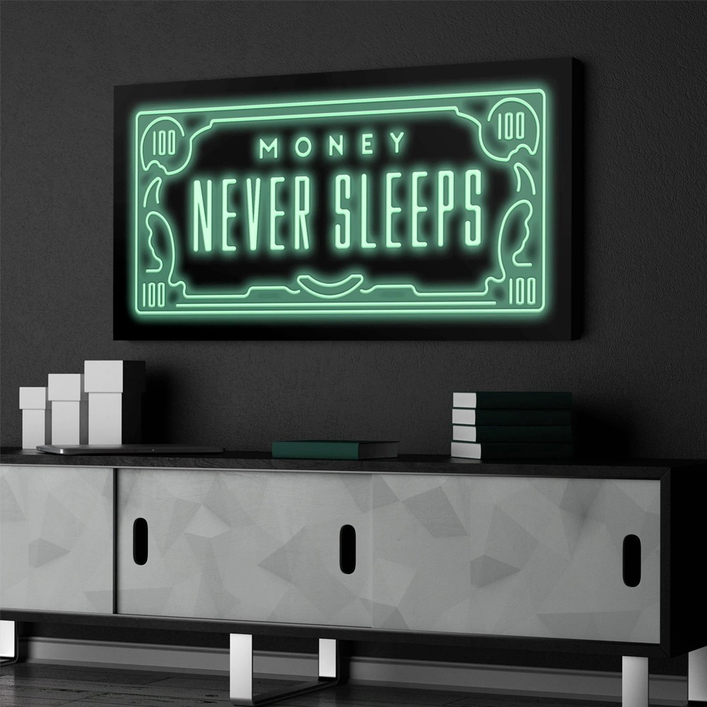 Foto 2 pulgar | Cuadro Decorativo Canvas Money Never Sleeps 42x100 Con Marco