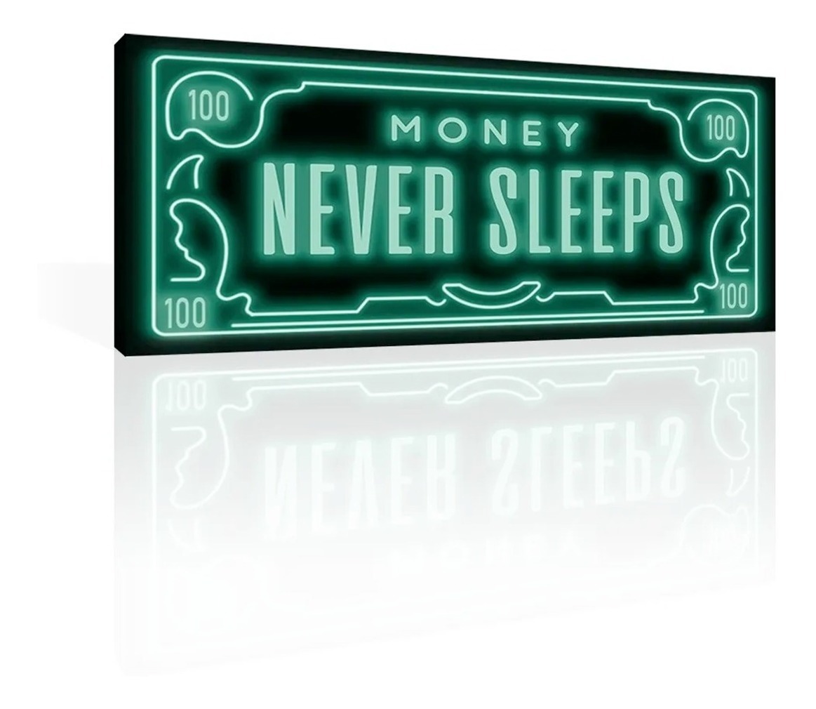 Foto 4 pulgar | Cuadro Decorativo Canvas Money Never Sleeps 42x100 Con Marco