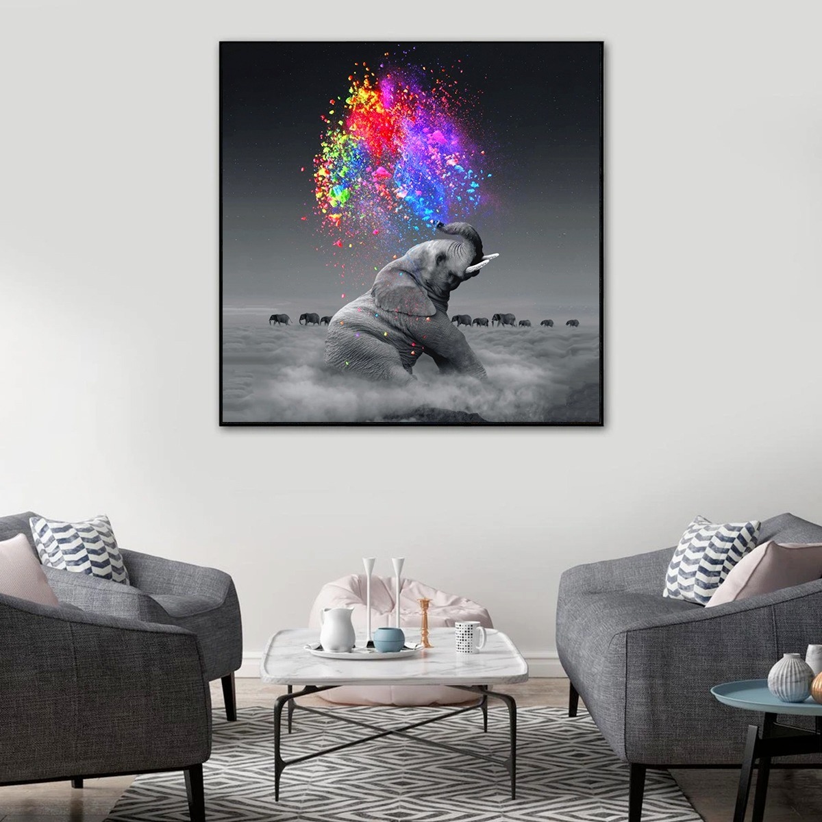 Foto 4 pulgar | Cuadro Elefante Colores Moderno En Lienzo Canvas Envío Grati