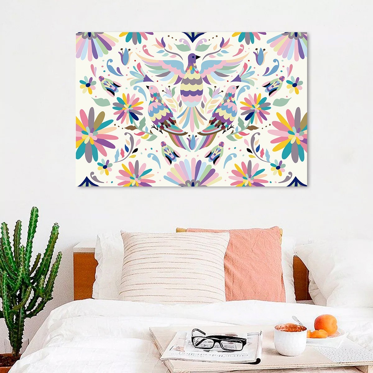 Cuadro Decorativo Arte Mexicano Huichol Otomí  Lienzo Canvas Artístico No Sintético Tintas Ecologica
