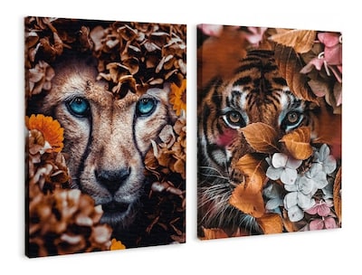 Foto 1 | Cuadros Decorativos Leon Y Tigre Flores Modernos En Canvas