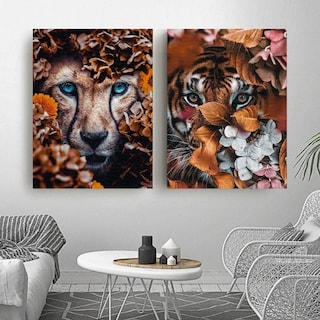 Foto 2 | Cuadros Decorativos Leon Y Tigre Flores Modernos En Canvas