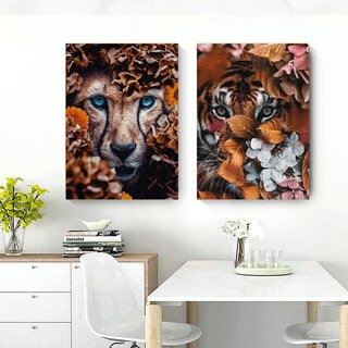 Foto 3 | Cuadros Decorativos Leon Y Tigre Flores Modernos En Canvas