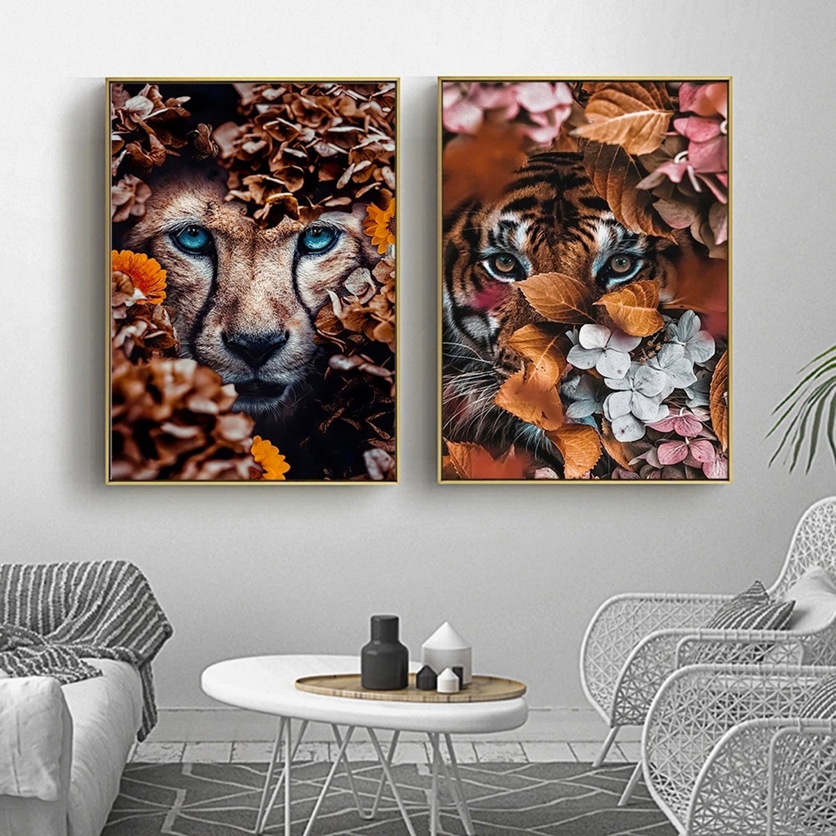 Foto 5 | Cuadros Decorativos Leon Y Tigre Flores Modernos En Canvas