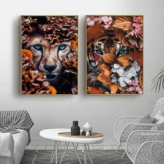 Foto 5 | Cuadros Decorativos Leon Y Tigre Flores Modernos En Canvas