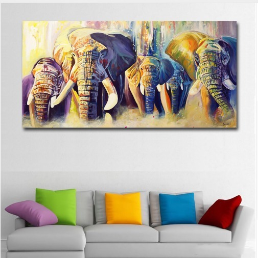 Foto 4 pulgar | Cuadro Canvas Familia De Elefantes 1x.60 M Acuarela Colores Moderno Listo Para Colgar Materiales De Calidad No Sintetico