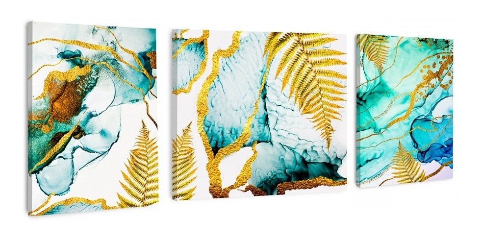 Set 3 Cuadros Canvas Abstractos Dorados Tipo Oleo Apariencia Textura Varios Modelos Materiales De Calidad No Sintético