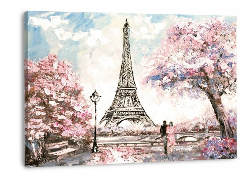 Foto 3 pulgar | Cuadro Canvas Paisaje Paris Rosa Tipo Oleo Grande Decorativo
