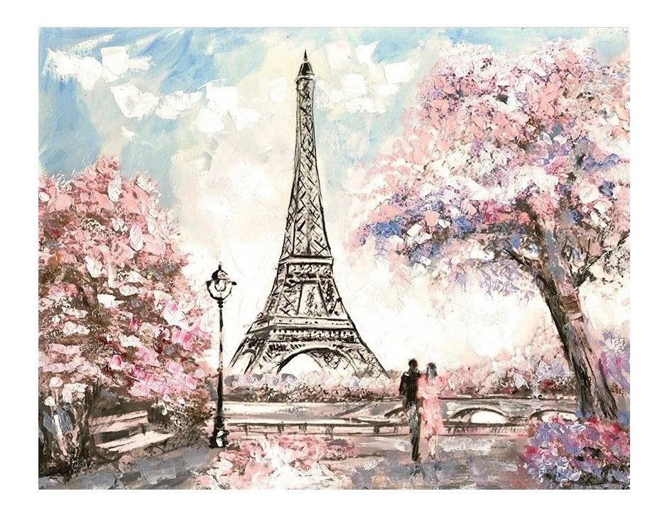 Foto 5 pulgar | Cuadro Canvas Paisaje Paris Rosa Tipo Oleo Grande Decorativo