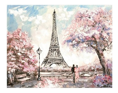 Foto 4 | Cuadro Canvas Paisaje Paris Rosa Tipo Oleo Grande Decorativo