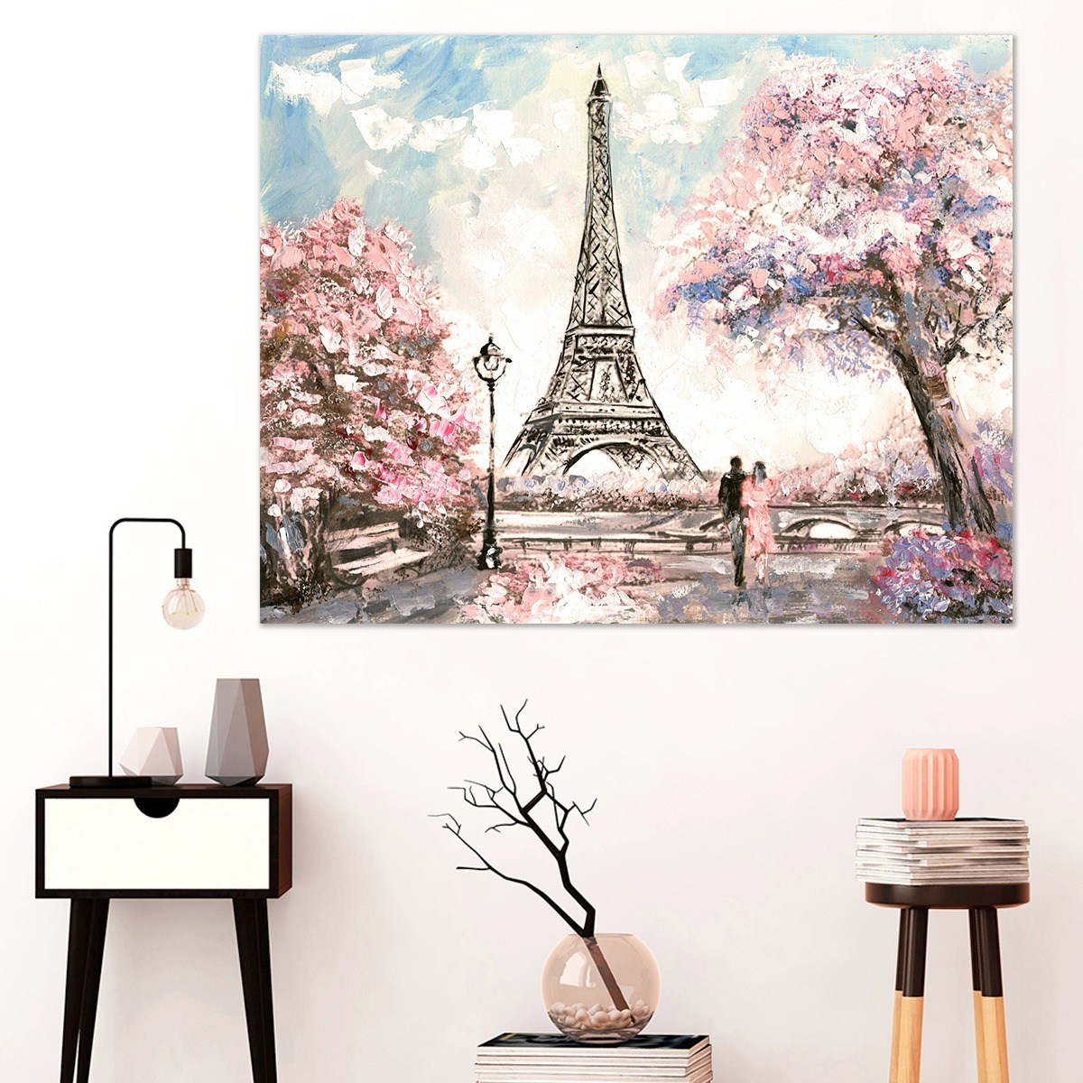 Foto 6 pulgar | Cuadro Canvas Paisaje Paris Rosa Tipo Oleo Grande Decorativo
