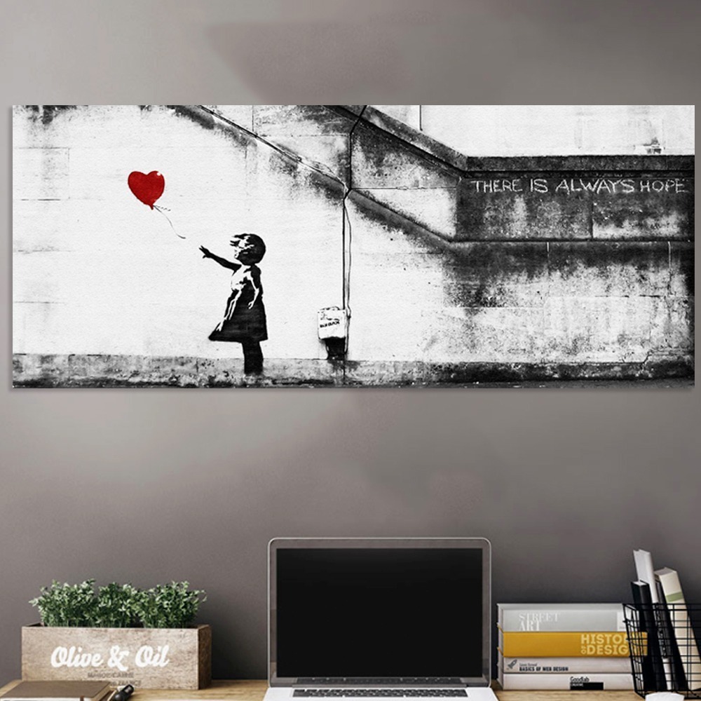 Foto 4 pulgar | Cuadro Banksy Niña Globo Rojo Arte Moderno Lienzo Canvas