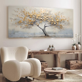 Foto 1 | Cuadro Decogaleria Arbol Dorado Abstracto Moderno 140x70 Cm.